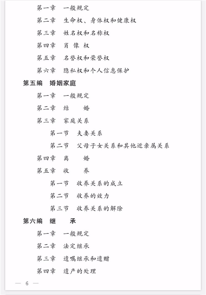 《中華人民共和國民法典(草案)》(2019年12月16日稿)目錄6