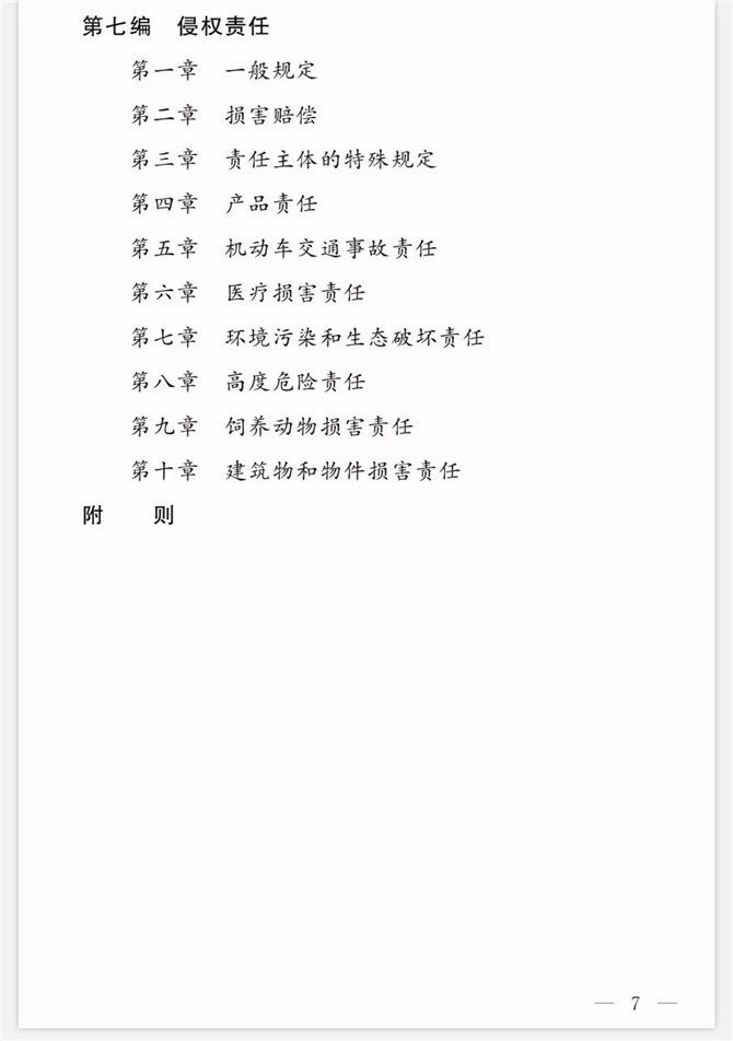 《中華人民共和國民法典(草案)》(2019年12月16日稿)目錄7